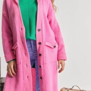 Chic Pink Button-Up Sweater Duster